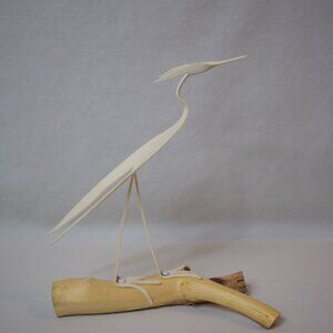 Handmade Folk Art PVC Egret Herron Bird On Wood Artist Signed Robert Morris
